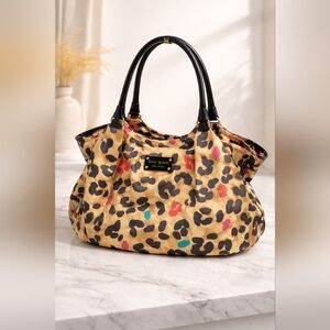 kate spade Leopard Print Shoulder Bag with Black Handles and Multicolor Spots